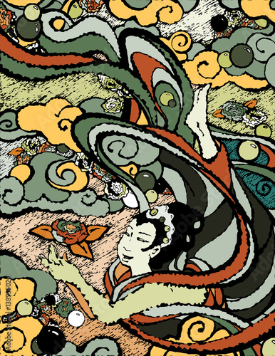 The illustration on the theme of Japanese fairy tales.Vector