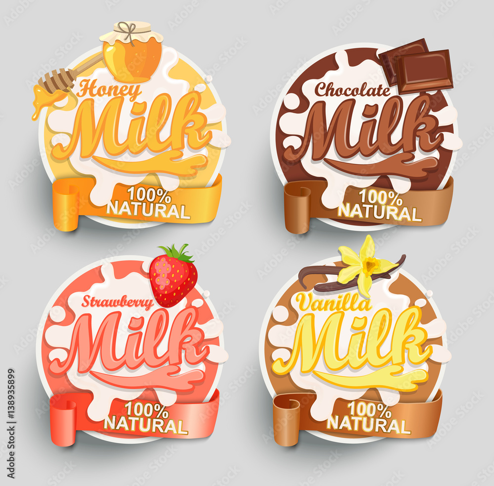 The set of different milk labels. Stock Vector Adobe Stock