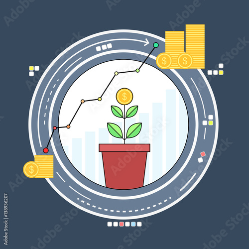 Flat style illustration of business growth and profit concept