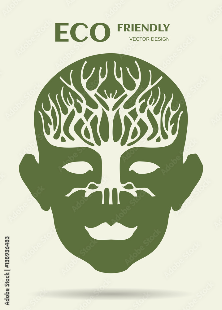 human head and tree shape look like a brain, ecology concept human head and tree shape look like a brain, ecology concept