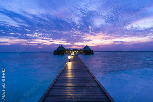 Luxury Resort Angaga. Ari Atoll. Fantastic sunset on a tropical island in the Maldives.
