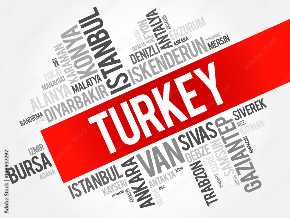 List of cities in Turkey word cloud collage, business and travel concept background