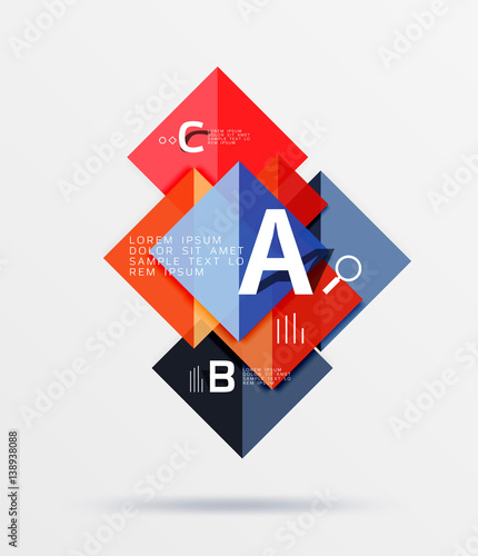 Glossy squares with text, abstract geometric design concept