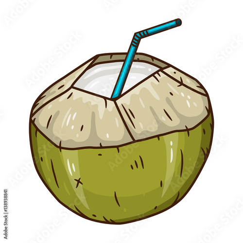 Coconut Water Drink. Green fresh drinking coconut isolated on white background.