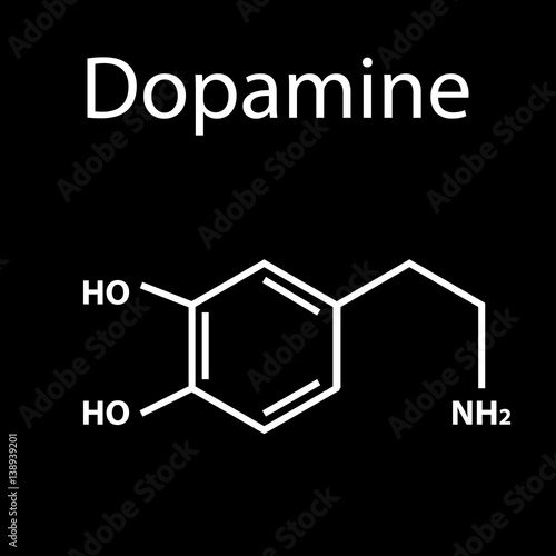 Chemical molecular formula hormone dopamine. The hormone pleasure. Infographics Vector illustration