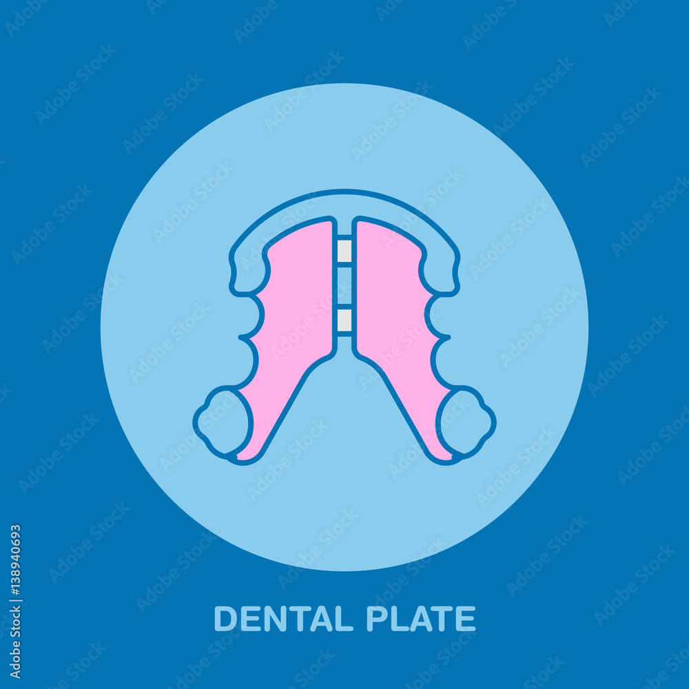 Dentist, orthodontics line icon of dental plate, teeth alignment. Tooth