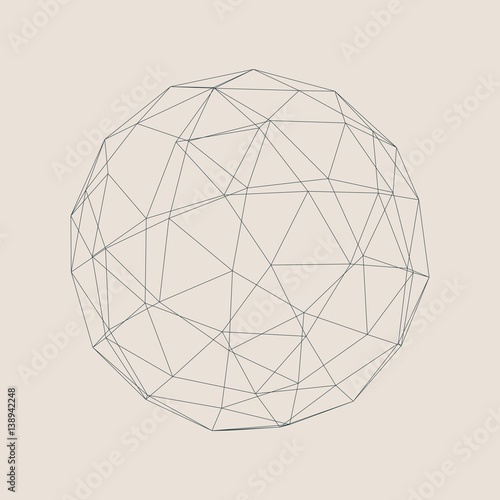Wireframe Polygonal Element. 3D Sphere with Lines