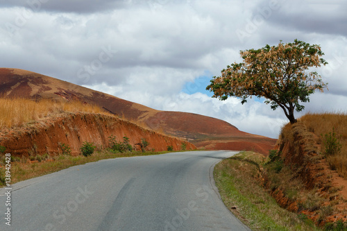 Obraz na plátne Road through Madagascar highland countryside landscape.