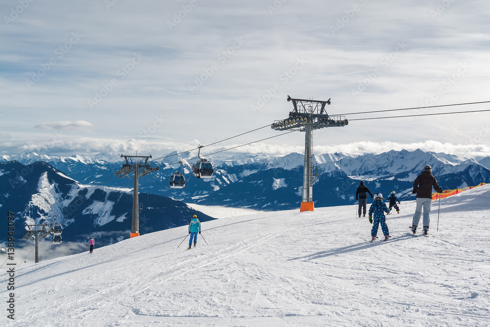 Sunny view of ski slope near Zell am Zee, Austria. Sunny view of ski slope near Zell am Zee, Austria.