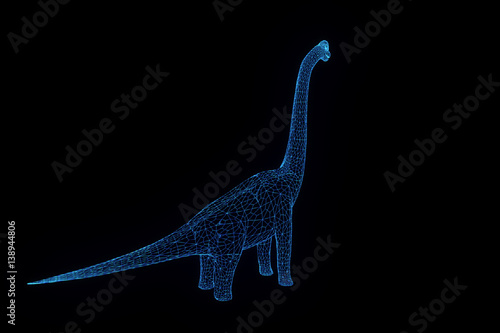 Dinosaur Brachiosaurus in Hologram Wireframe Style. Nice 3D Rendering  