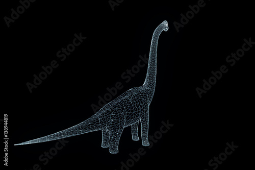 Dinosaur Brachiosaurus in Hologram Wireframe Style. Nice 3D Rendering  