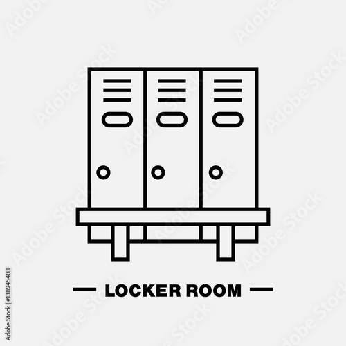 School locker room vector icon. Cloakroom sign, wardrobe thin line pictogram. Interior illustration.