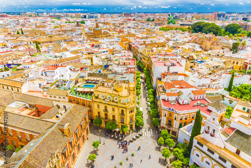 City view from Giralda Tower, Cathedral de Santa Maria de la Sede, Sevilla, Andalusia, Spain.