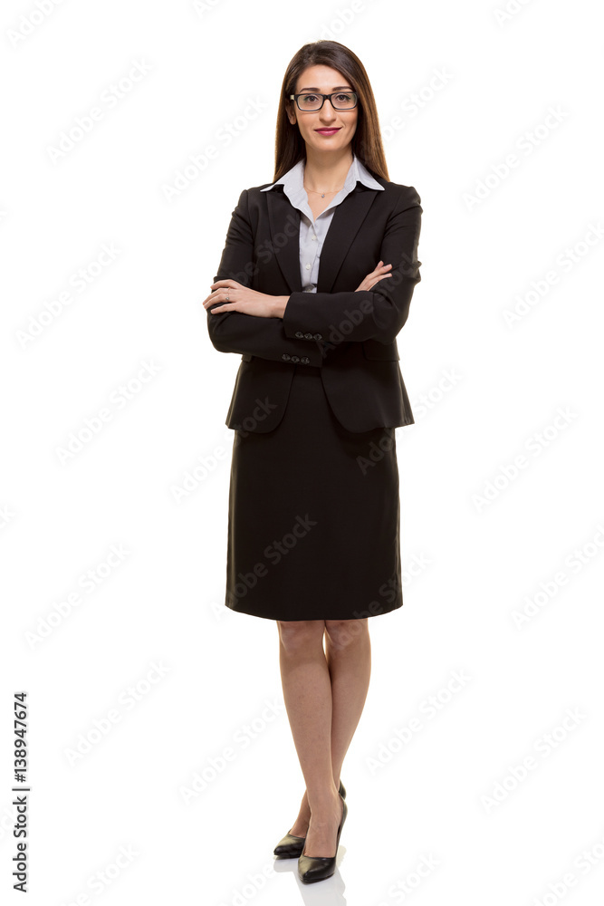 Business woman standing isolated white background. Business woman standing isolated white background.