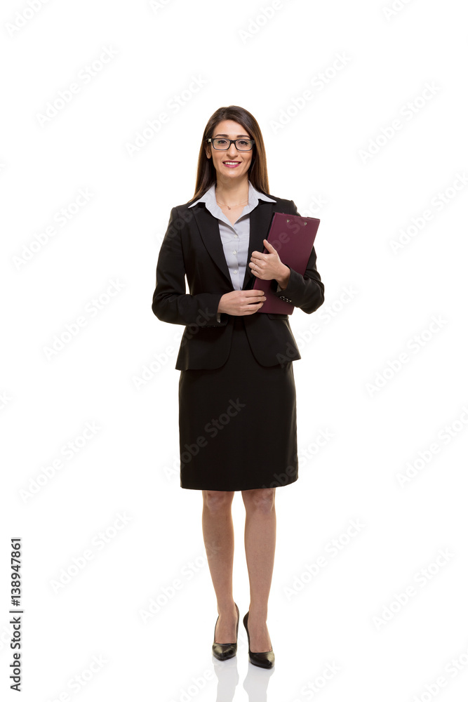Business woman standing isolated white background. Business woman standing isolated white background.