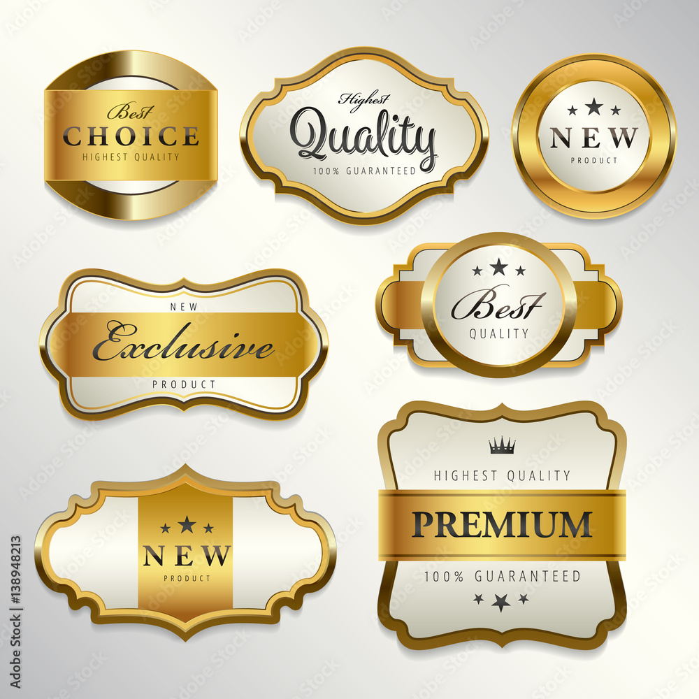 Luxury premium pearl white and golden labels collection,vector illustration