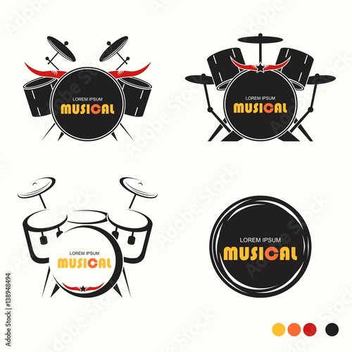 Musical Of Drum Set Logo - Vector