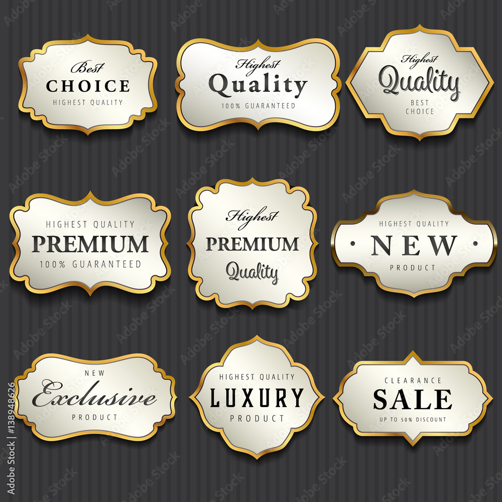 Luxury premium pearl white and golden labels collection,vector illustration