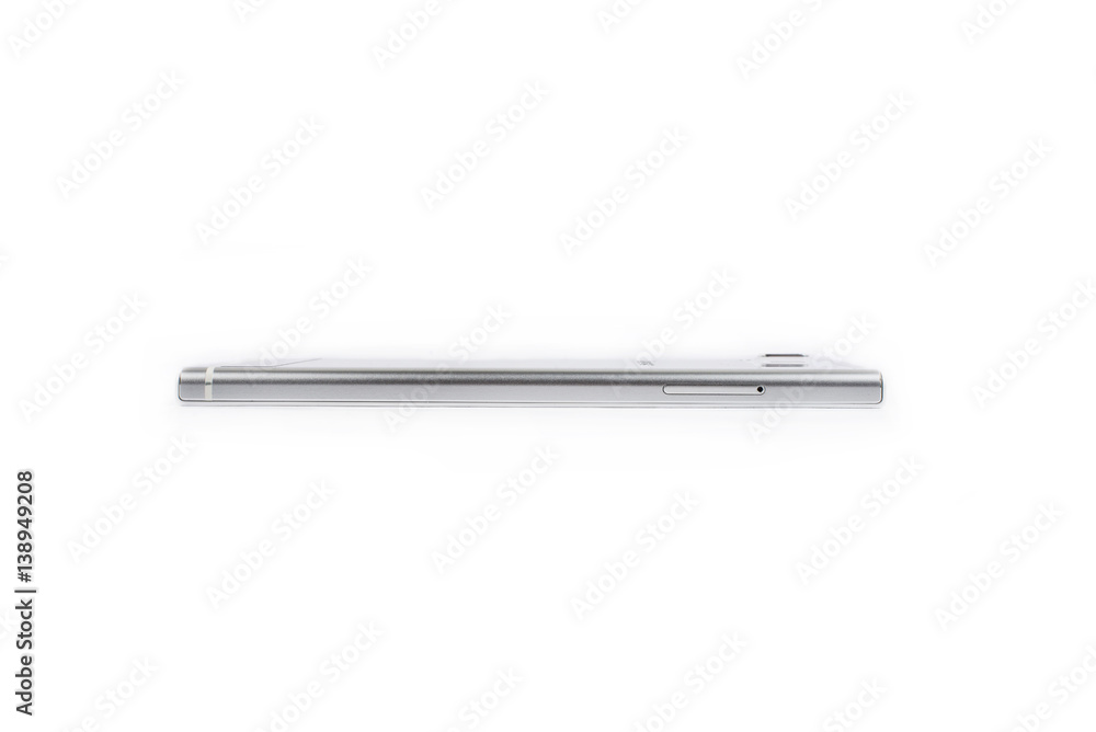 White modern smartphone with blank screen lies on the surface, isolated on white background. Elements. White modern smartphone with blank screen lies on the surface, isolated on white background. Elements.