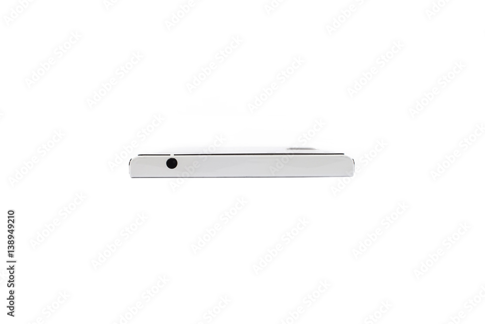 White modern smartphone with blank screen lies on the surface, isolated on white background. Elements. White modern smartphone with blank screen lies on the surface, isolated on white background. Elements.