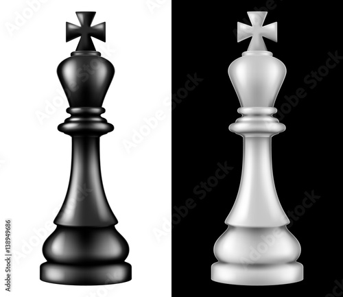 Chess piece King, two versions - white and black. Vector illustration.