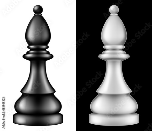 Chess piece Bishop, two versions - white and black. Vector illustration.