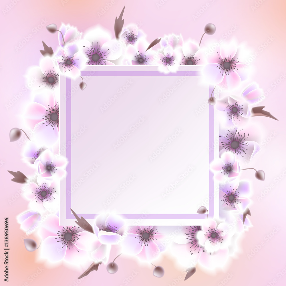 Greeting card with white flowers, can be used as invitation card for wedding, birthday and other holiday and summer, spring background. Round frame for text flower, delicate wreath Greeting card with white flowers, can be used as invitation card for wedding, birthday and other holiday and summer, spring background. Round frame for text flower, delicate wreath
