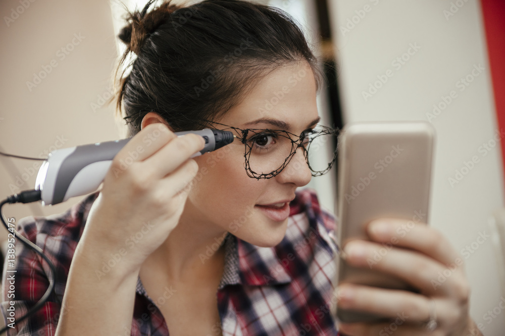 Young woman with spectacles, drawn with a D pen Young woman with spectacles, drawn with a D pen
