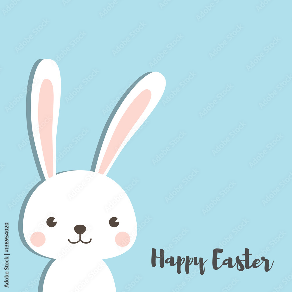 Happy Easter Bunny. Vector illustration for Easter greeting card, invitation with white cute rabbit on sky blue background. Happy Easter Bunny. Vector illustration for Easter greeting card, invitation with white cute rabbit on sky blue background.