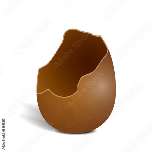 Realistic broken milky chocolate egg isolated on white background. Egg with shadow icon. Vector illustration of hollow tasty sweetness.