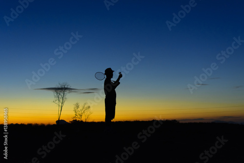 Silhouette sport man and background in the evening and sunset view