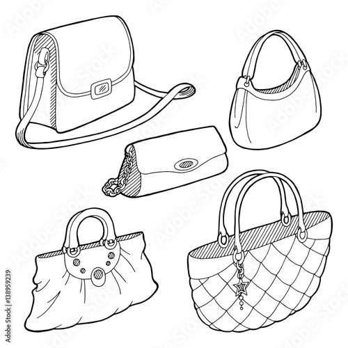 Bag set graphic black white sketch illustration vector
