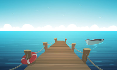 Fotobehang Pier Cartoon pier in vrolijke stijl  © alex83m