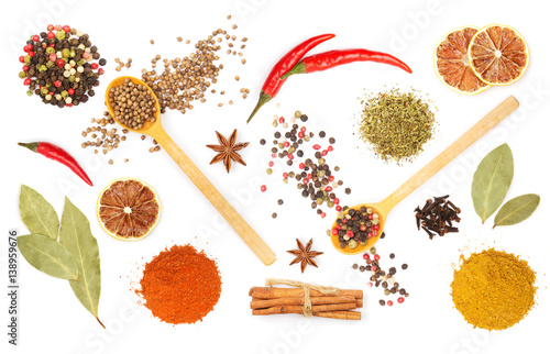 Fototapeta Naklejka Na Ścianę i Meble -  Colorful spices and herbs for cooking background and design isolated