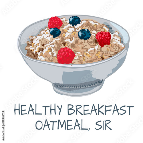 Vector illustration of oatmeal on white background.