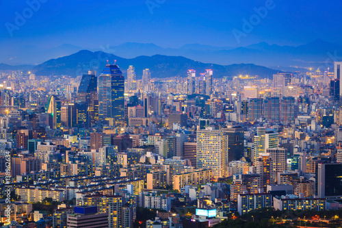 Seoul city skyline at Night, South Korea.