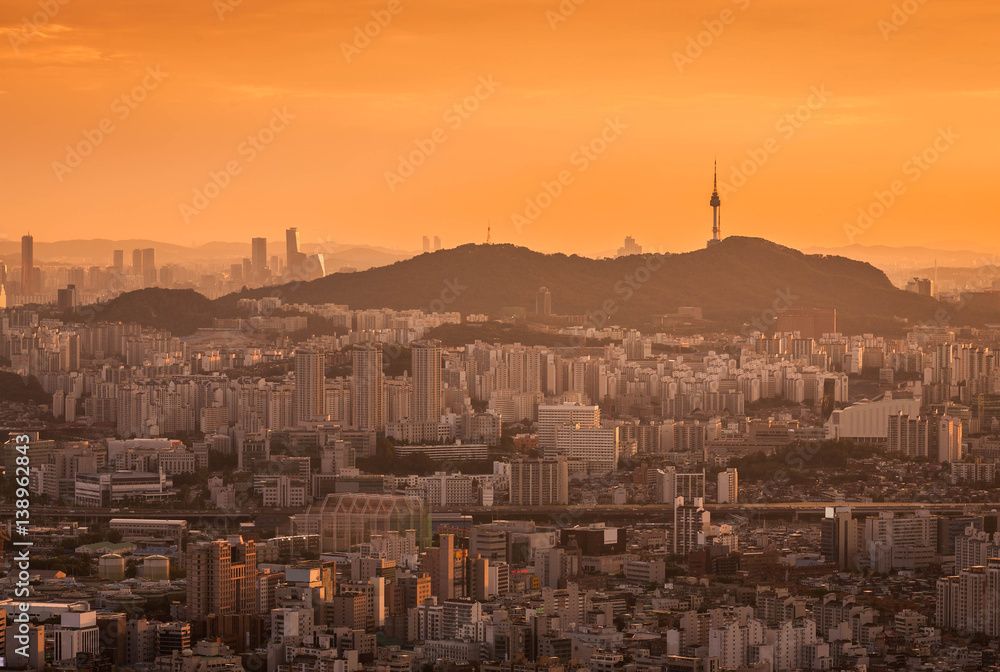 Seoul City in Sunset, South Korea