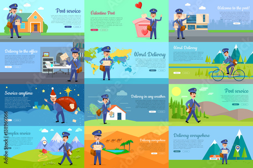 Set of icon with postman characters and mail boxes