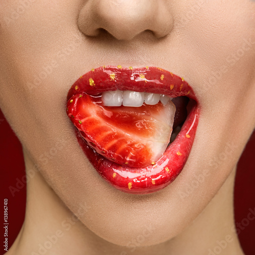 lips close up beauty strawberry skin