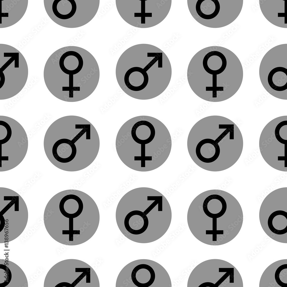 Seamless pattern. Sex symbols. Gender woman and man flat symbols. Black Female and Male abstract symbols in gray circle. Vector Illustration Seamless pattern. Sex symbols. Gender woman and man flat symbols. Black Female and Male abstract symbols in gray circle. Vector Illustration