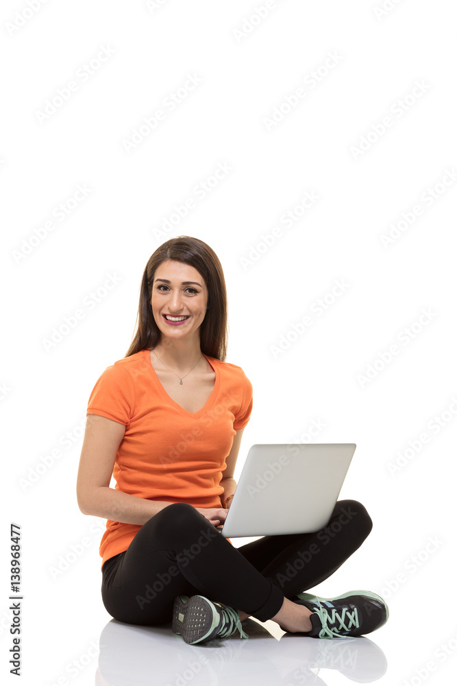 Teenager girl working with laptop. Teenager girl working with laptop.