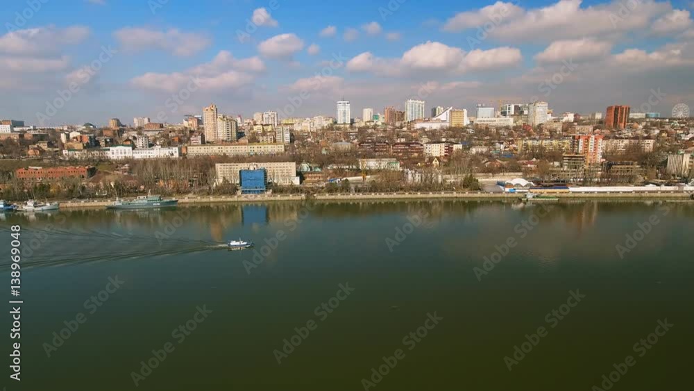 Boat in the river with green water. Aerial view. Boat in the river with green water. Aerial view.