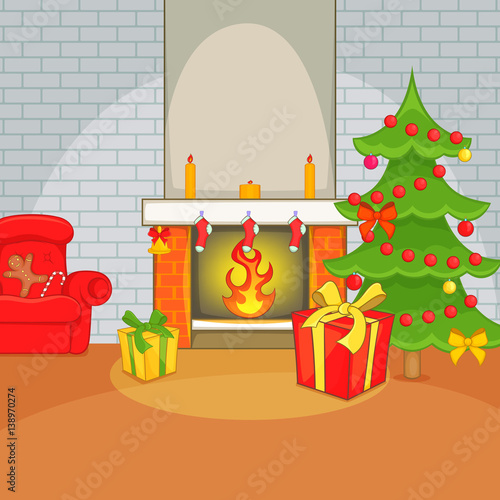 Christmas room concept, cartoon style
