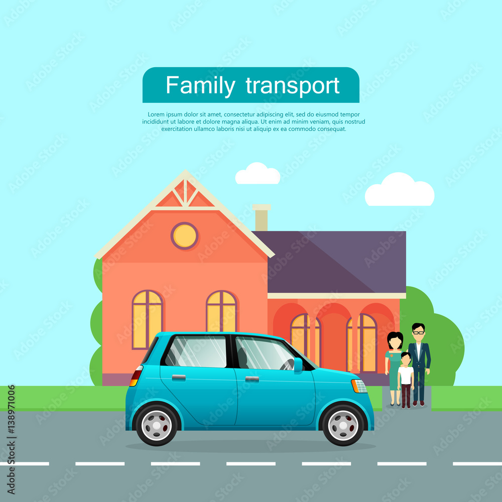 Family Transport Flat Vector Web Banner Family Transport Flat Vector Web Banner