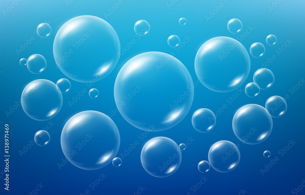 Soap bubbles on blue background