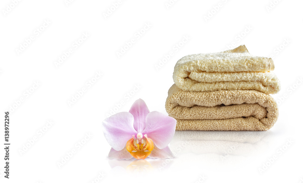 Clean towels and Orchid flower. Clean towels and Orchid flower.