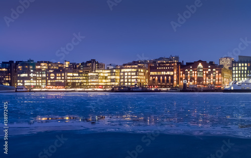 Canvas Print Aker Brygge in the winter. Frozen sea. Oslo, Norway