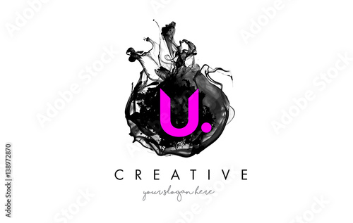 U Letter Logo Design with Ink Cloud Texture.