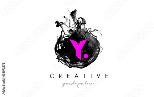 Y Letter Logo Design with Ink Cloud Texture.