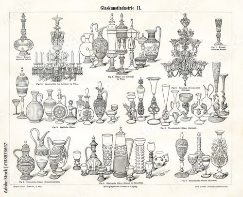 Glassware (from Meyers Lexikon, 1895, 7/626/627) photo